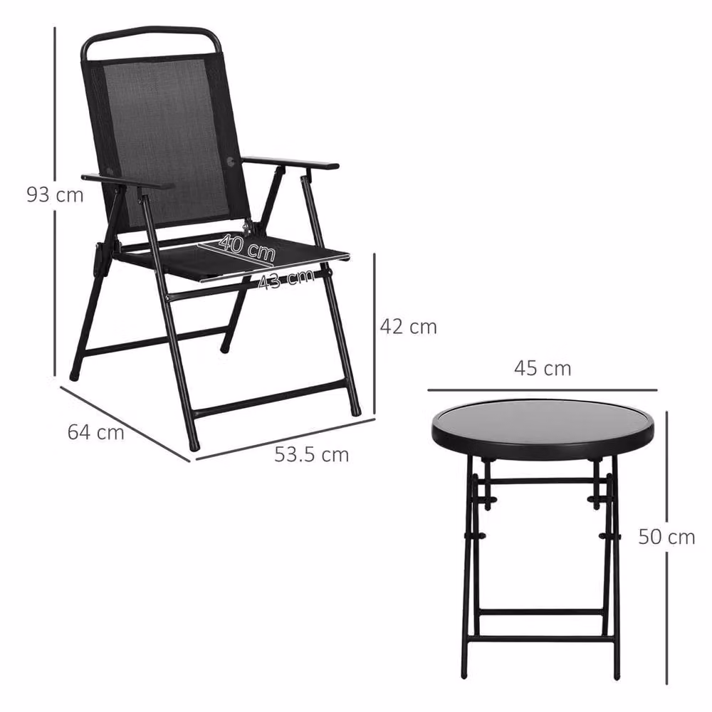 NESTLUNE Bistro Set with Folding Chairs and Coffee Table in Black Metal – 2