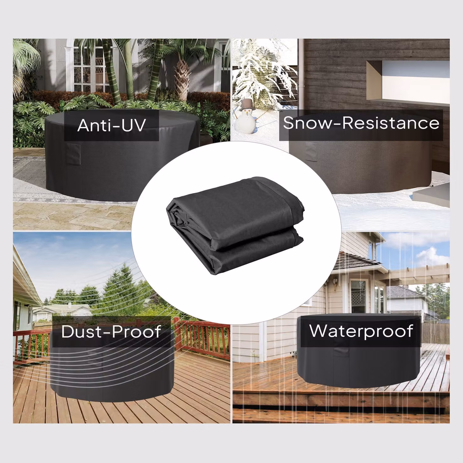Outsunny Waterproof Round Garden Patio Furniture Cover, Black, Diameter: 193 cm, Height: 80 cm – 4