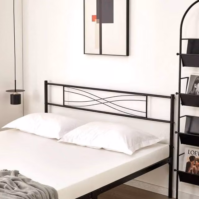 FLAVORA King Size Metal Bed Frame with Headboard and Underbed Storage in Black, W/D/H: 180 x 200 cm – 1