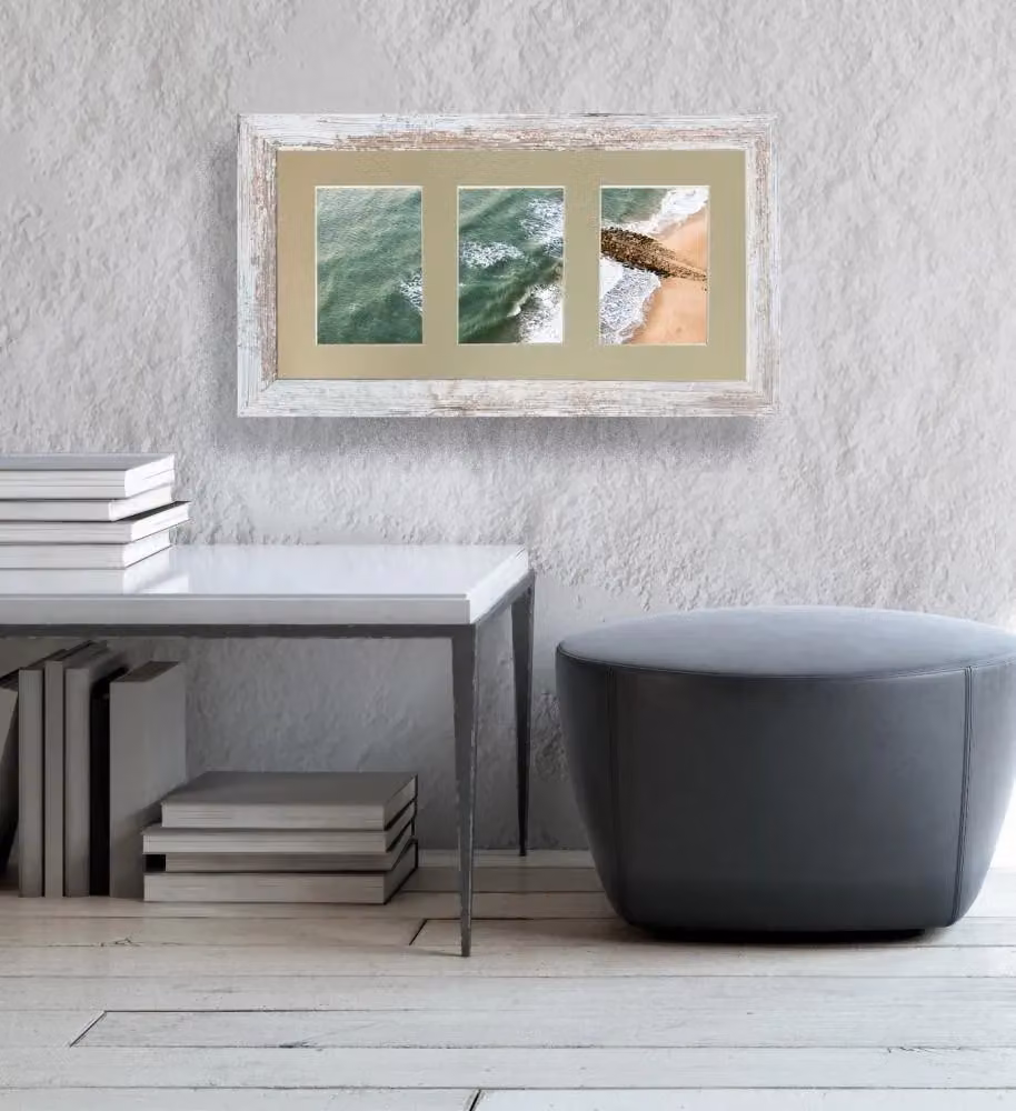 Frames & Mirrors 4U Metro Distressed White Rectangular Picture Frame with Light Grey Mount for 7 x 5 Inch Images – 2