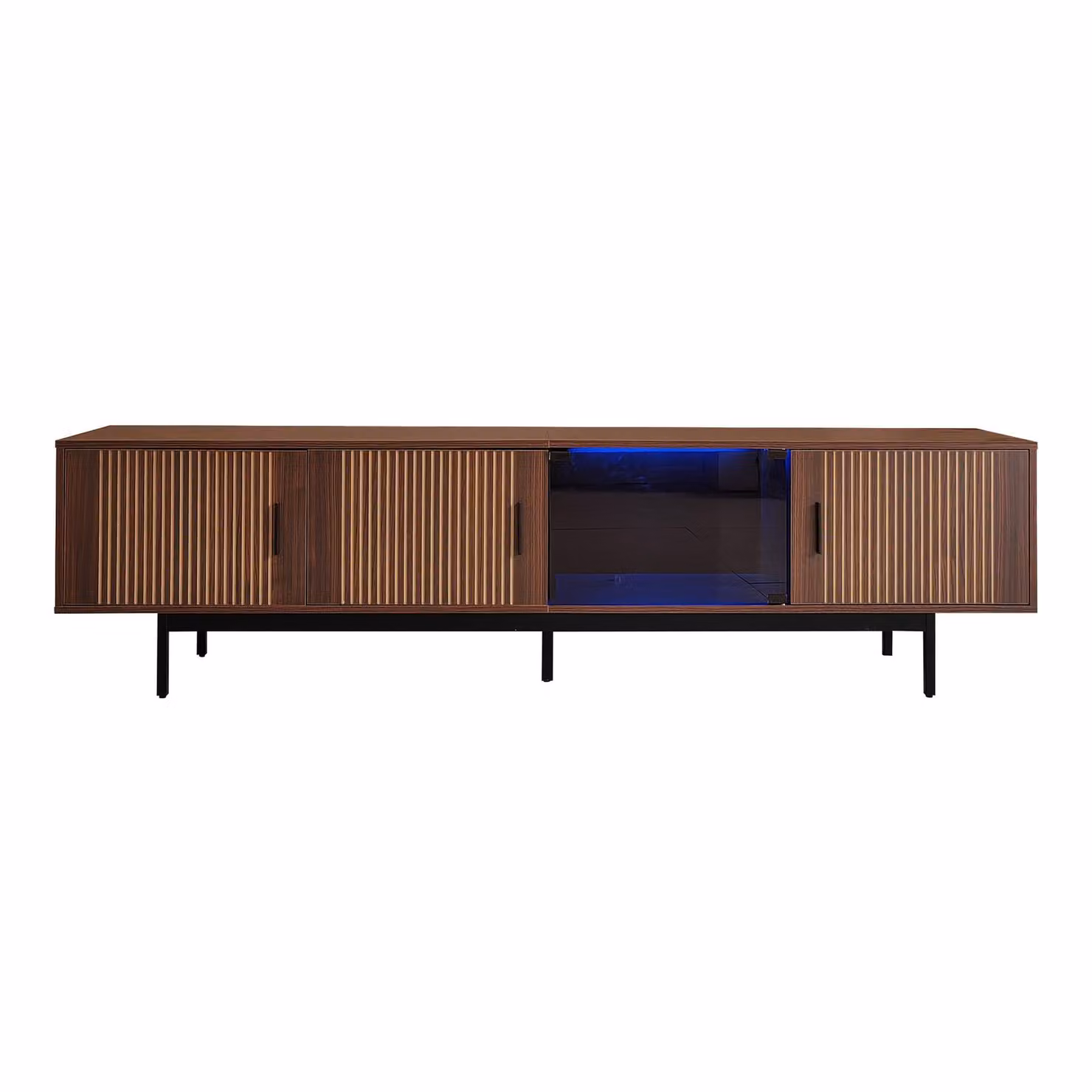 Aosom UK Modern TV Cabinet Lowboard with Carved Texture and Tempered Glass Doors in Wood, MDF and Metal, W: 200 cm, D: 35 cm, H: 53 cm – 2