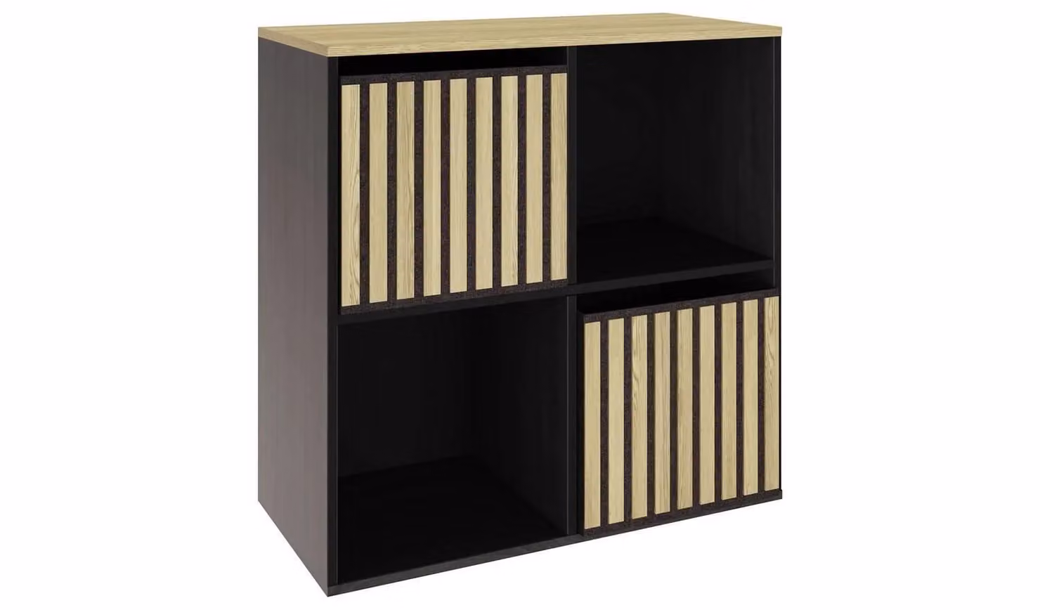 GFW Kube 4 Cube Storage Unit in Black and Oak, Modern Freestanding Modular Organiser Shelf, W/D/H: 60 x 28 x 60 cm