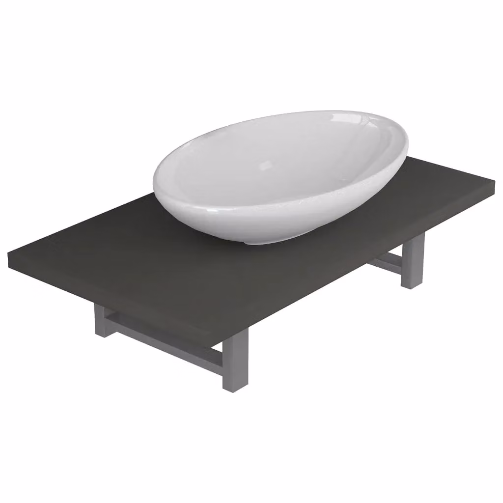 Berkfield Home Two Piece Modern Glossy Ceramic Bathroom Furniture Set in Grey – 2