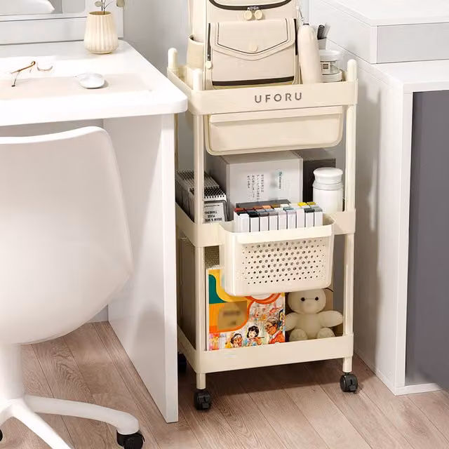 Livingandhome Multi-Tier Rolling Storage Cart with Drawer, White, Height: 87 cm