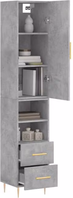 Berkfield Home Modern Highboard in Concrete Grey with Hinged Doors and Internal Shelves, W/D/H: 34.5 x 34 x 180 cm – 1
