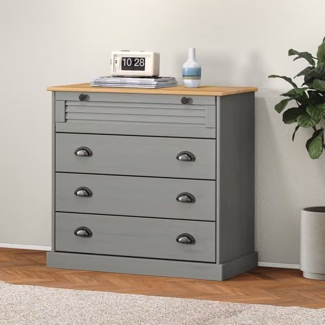 Berkfield Home VIGO Chest of Drawers in Grey Solid Wood Pine, W: 80 cm, D: 40 cm, H: 76 cm
