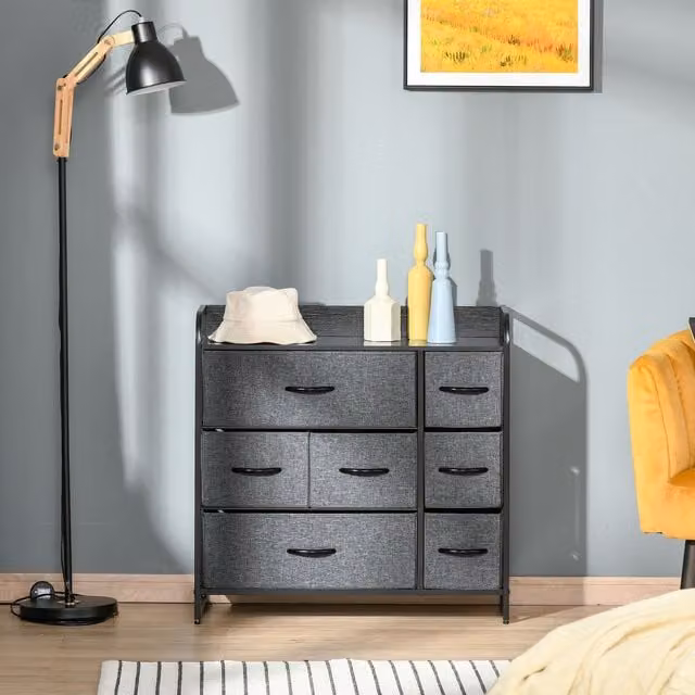 HOMCOM 3-Tier Fabric Bedroom Dresser with Foldable Drawers, Grey