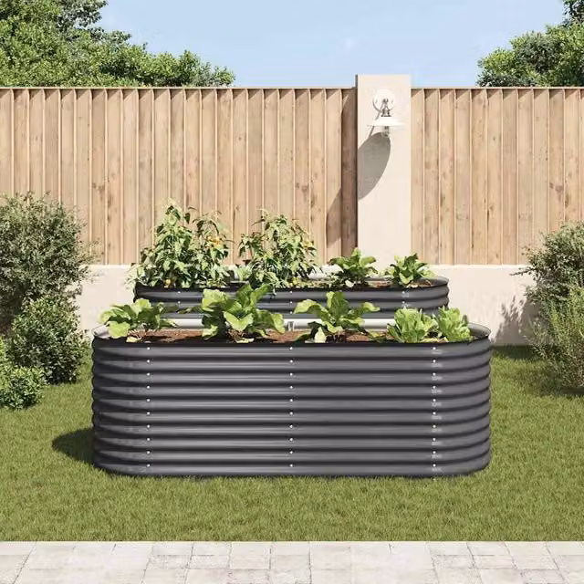 Berkfield Home Garden Galvanised Steel Raised Bed in Grey, W/D/H: 240 x 80 x 81 cm