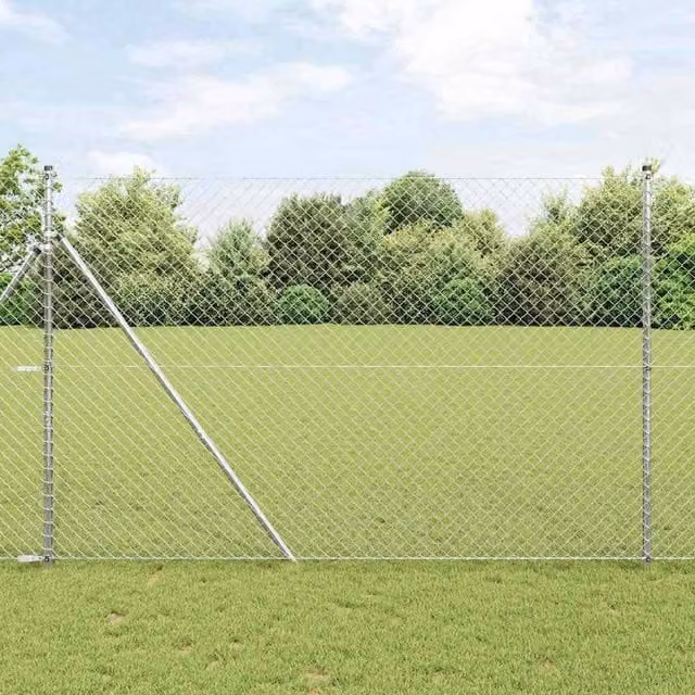 Berkfield Home Galvanised Steel Chain Link Fence, Silver, H: 150 cm, W: 10 m – 1
