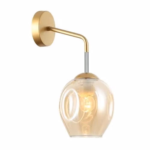 Netlighting Modern Wall Lamp in Gold and Brass with Amber Glass Sphere and E27 Socket