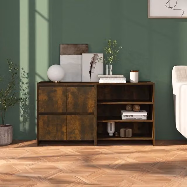 Berkfield Home 2 Piece Modern Smoked Oak Sideboard in Brown, Engineered Wood – 1