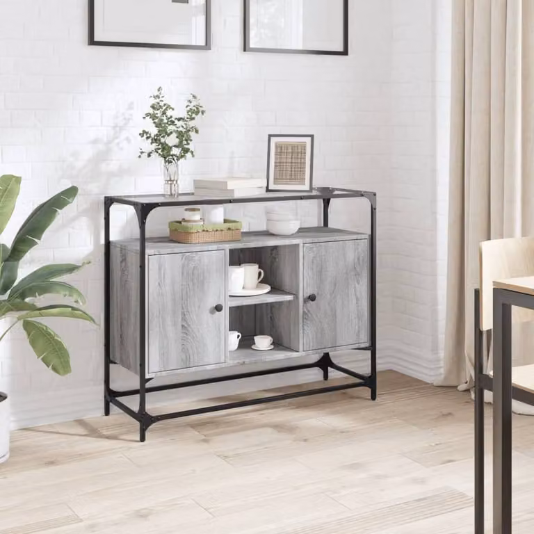 Berkfield Home Grey Sonoma Sideboard with Glass Top, W/D/H: 98 x 35 x 81 cm
