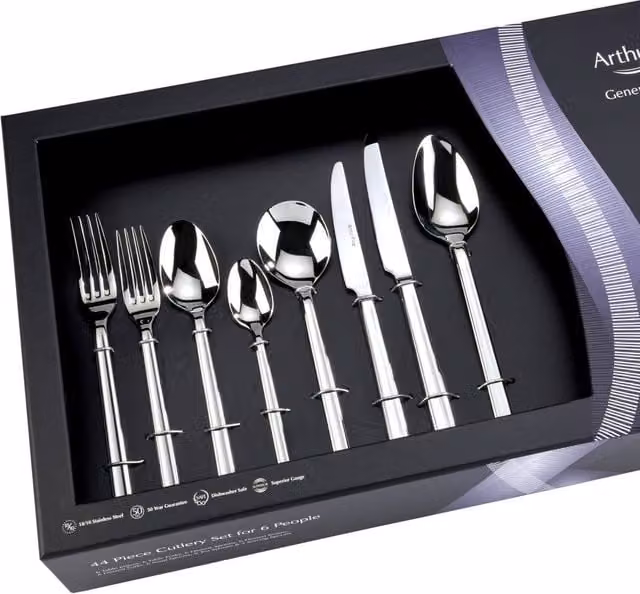 Arthur Price Horizon Polished Stainless Steel 44 Piece 6 Person Cutlery Set in Silver with Case