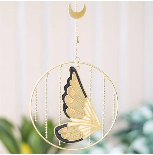 KDMD Green Fairy Wing Hanging Decor - Gold and Green Celestial Moon and Star Metal Pendant Ornament