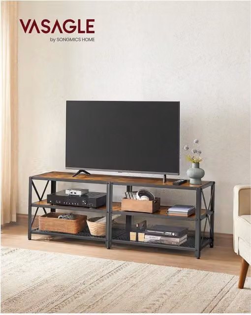 VASAGLE Rustic TV Stand with Shelves in Bronze