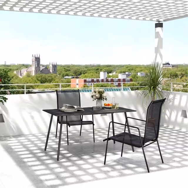 Outsunny Square Garden Table with Black Slat Top and Steel Frame