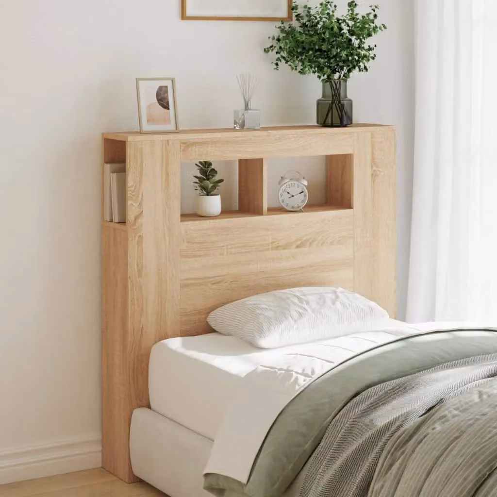 Berkfield Home Sonoma Oak LED Headboard in Brown, W/D/H: 100 x 18.5 x 103.5 cm – 3