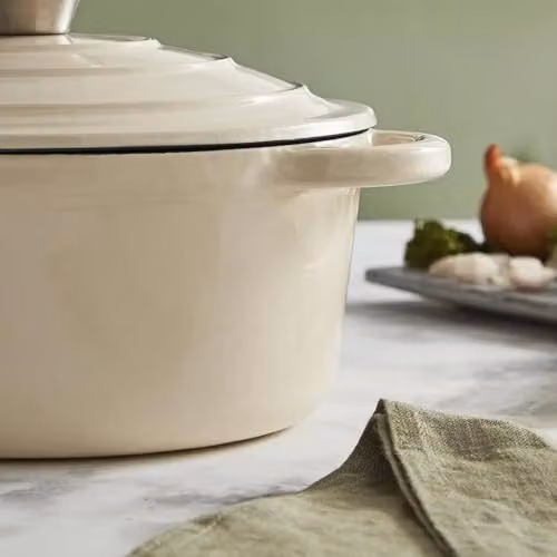 Barbary & Oak Enamelled Cast Iron Casserole Pan, Beige/White, 20cm – 2