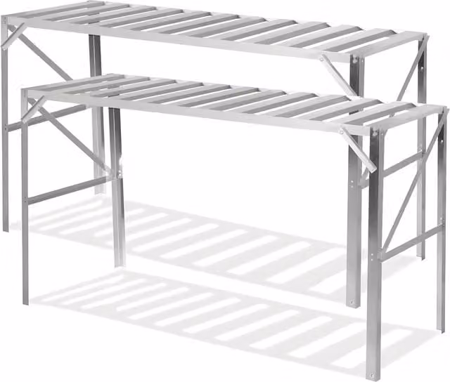 Lacewing Traditional Slat Greenhouse Staging Bench Table Twin Pack in Silver