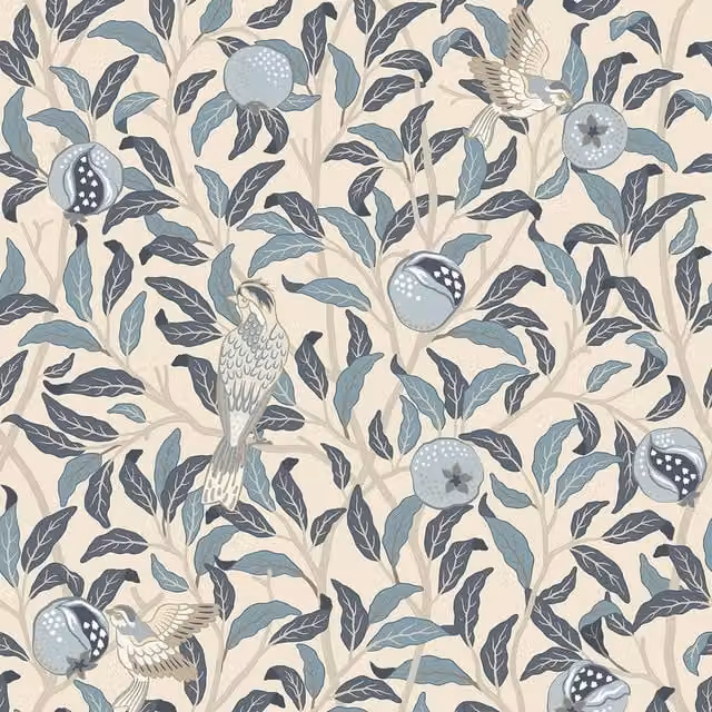 I Love Wallpaper Beauty of Nature Art Nouveau Floral Wallpaper in Blue and Cream