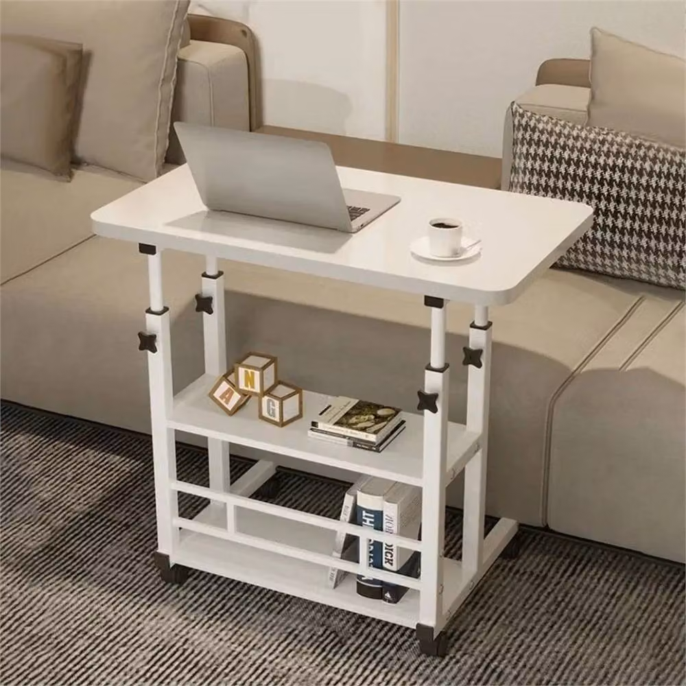 Kelvenix Adjustable Height Mobile Bedside Table and Overbed Laptop Desk in White – 3