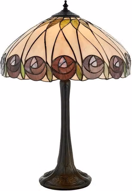 Loops Tiffany Glass Table Lamp with Mackintosh Red Rose Shade in Dark Bronze and Multicolour – 1
