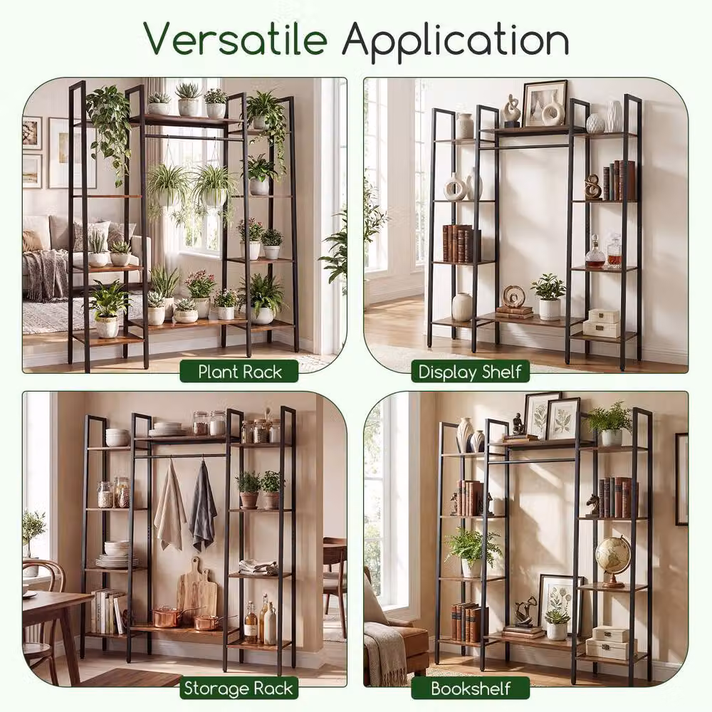 Costway Indoor Outdoor Plant Holder with Metal Frame and Adjustable Feet in Brown – 5