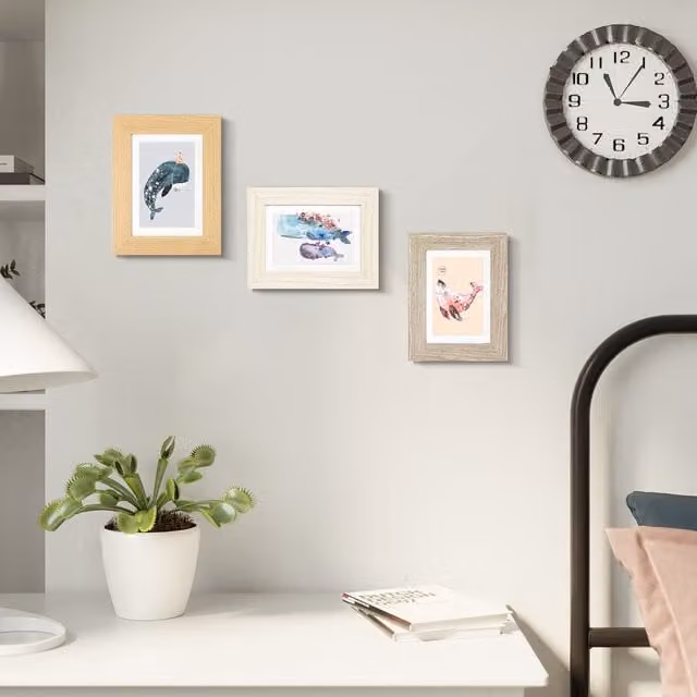 SONGMICS Set of 3 Rectangular Picture Frames in White, Grey and Brown with Glass and Wood Finish