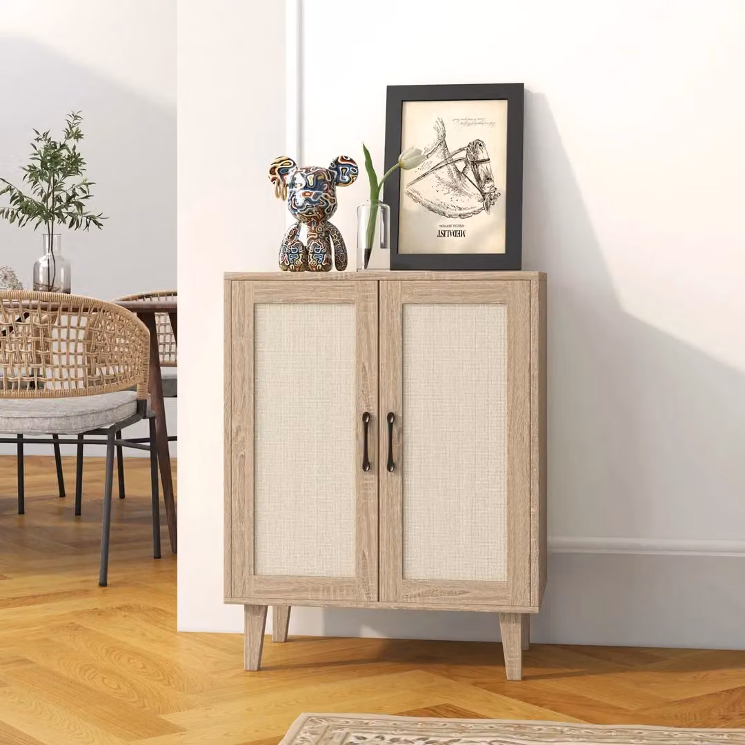 EONLION Rattan 2-Door Storage Cabinet and Sideboard TV Stand in Light Oak – 2
