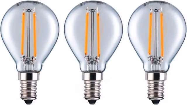 Eurolec P45 Vintage LED Clear Mini Globe E14 Dimmable Warm White Light Bulb, Pack of 3