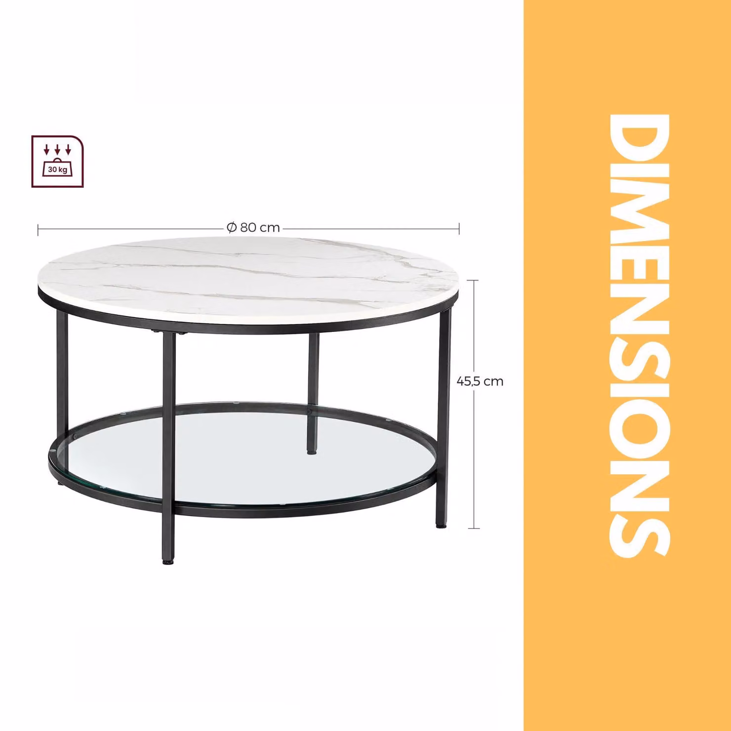 Pirlo Plush 2 Tier Round Faux Marble Coffee Table in White – 3
