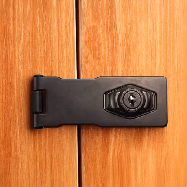 Livingandhome Metal Mechanical Keyed Hasp Lock for Cabinet, Black, W: 13.5 cm, D: 4 cm, H: 3 cm