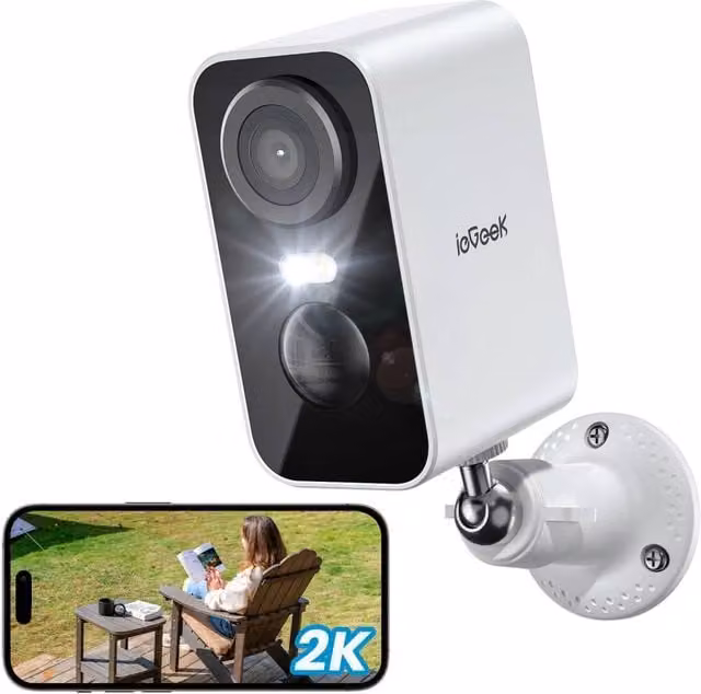 ieGeek White 2K Wireless Security Camera with Night Vision, Motion Detection and Siren