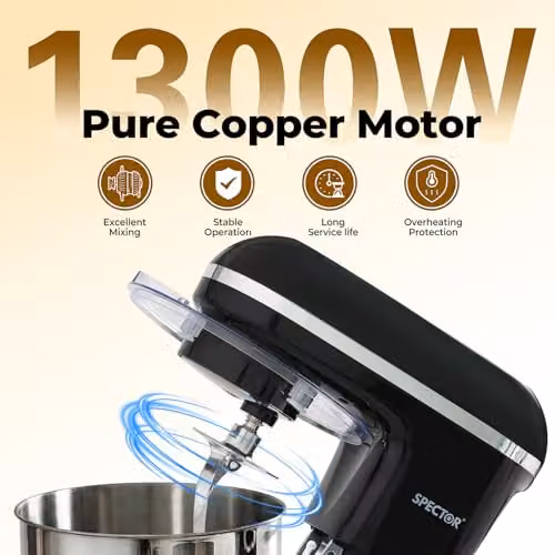 Spector 8L Heavy Duty Stand Mixer in Black with 1400W Motor and 6-Speed Function – 2