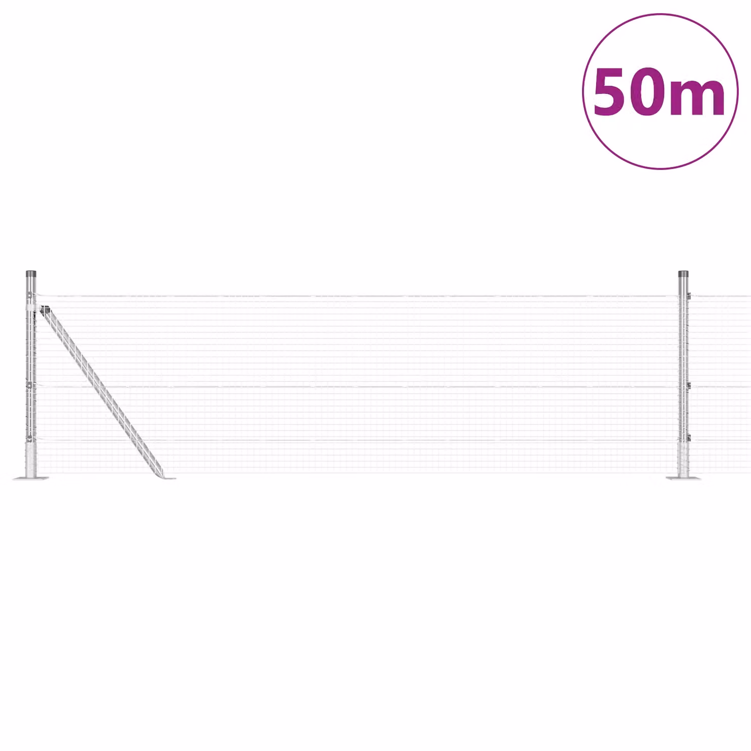 Berkfield Home Silver Galvanised Steel Single-Bar Welded Wire Fence with 13 Round Flanged Posts, 0.6 x 50 m – 2