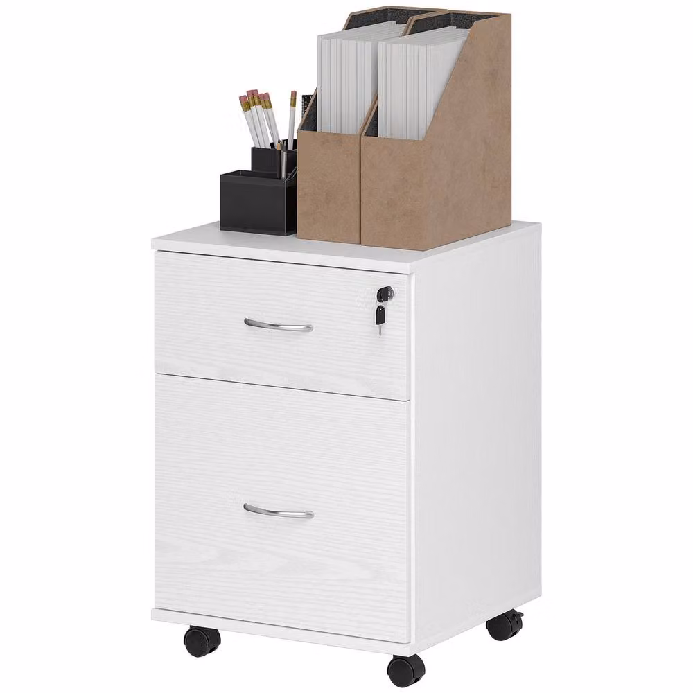 STILVORA Two Drawer Filing Cabinet with Castors, White – 3