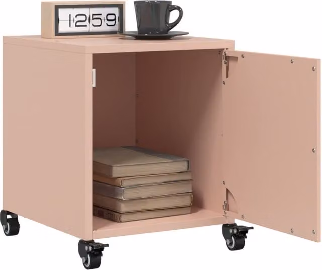 Berkfield Home Set of 2 Pink Metal Bedside Cabinets, W/D/H: 36 x 39 x 43.5 cm
