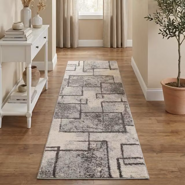 Desire Rugs Rhodes Modern Geometric Runner Rug, Grey, W: 60 cm, L: 220 cm