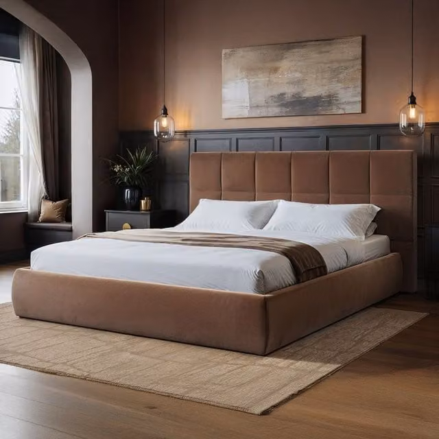 Solace+Co Modern Upholstered Velvet Ottoman Bed in Brown, W/D/H: 180 x 200 cm