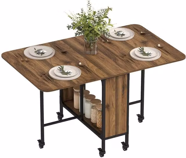 KORVIXA Brown Extendable Rectangular Wood Dining Table with Castors – 1