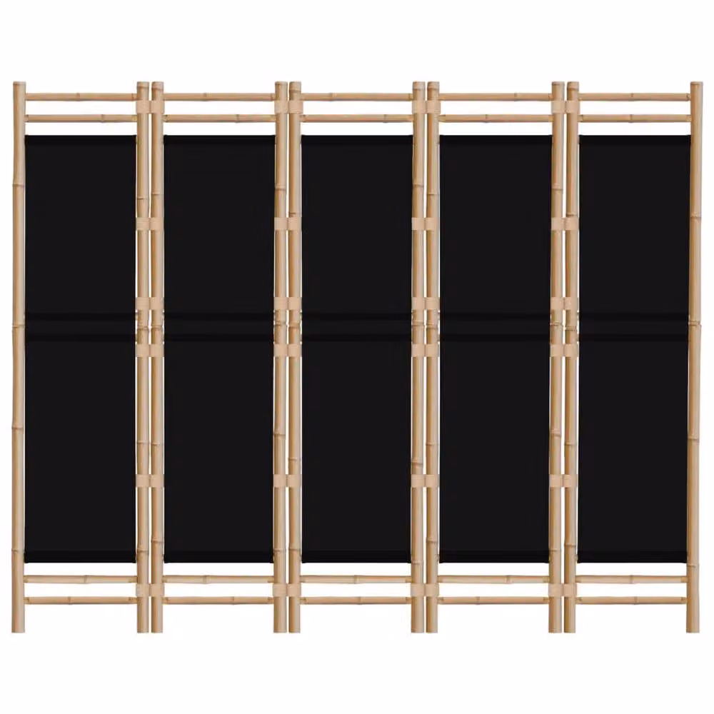 Berkfield Home 5-Panel Folding Room Divider in Black Bamboo and Canvas, 200 cm – 3