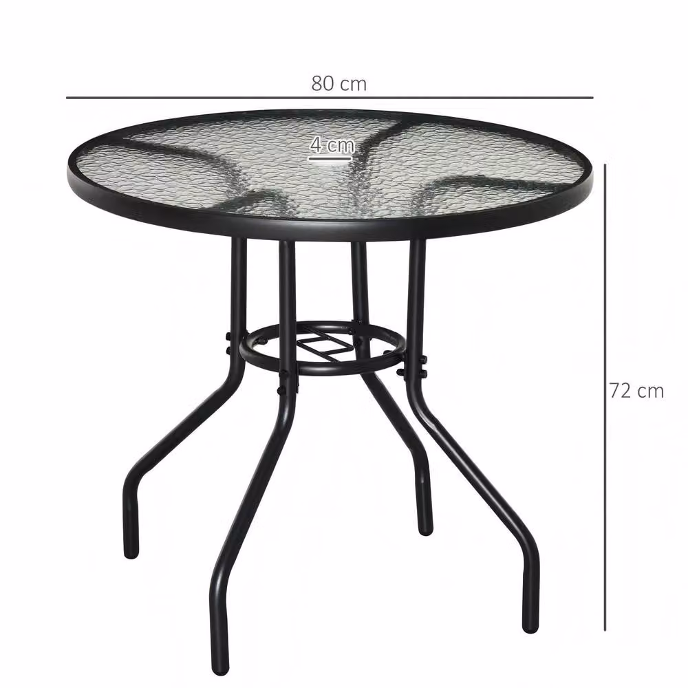 STILVORA Round Outdoor Table with Parasol Hole in Matt Black, Diameter: 80 cm – 3