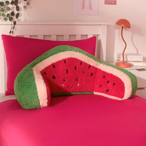 OHS Watermelon Cuddle Cushion in Green, Pink and Red, Soft Teddy Fleece Reading Pillow, W/D/H: 45 x 40 x 30 cm – 1