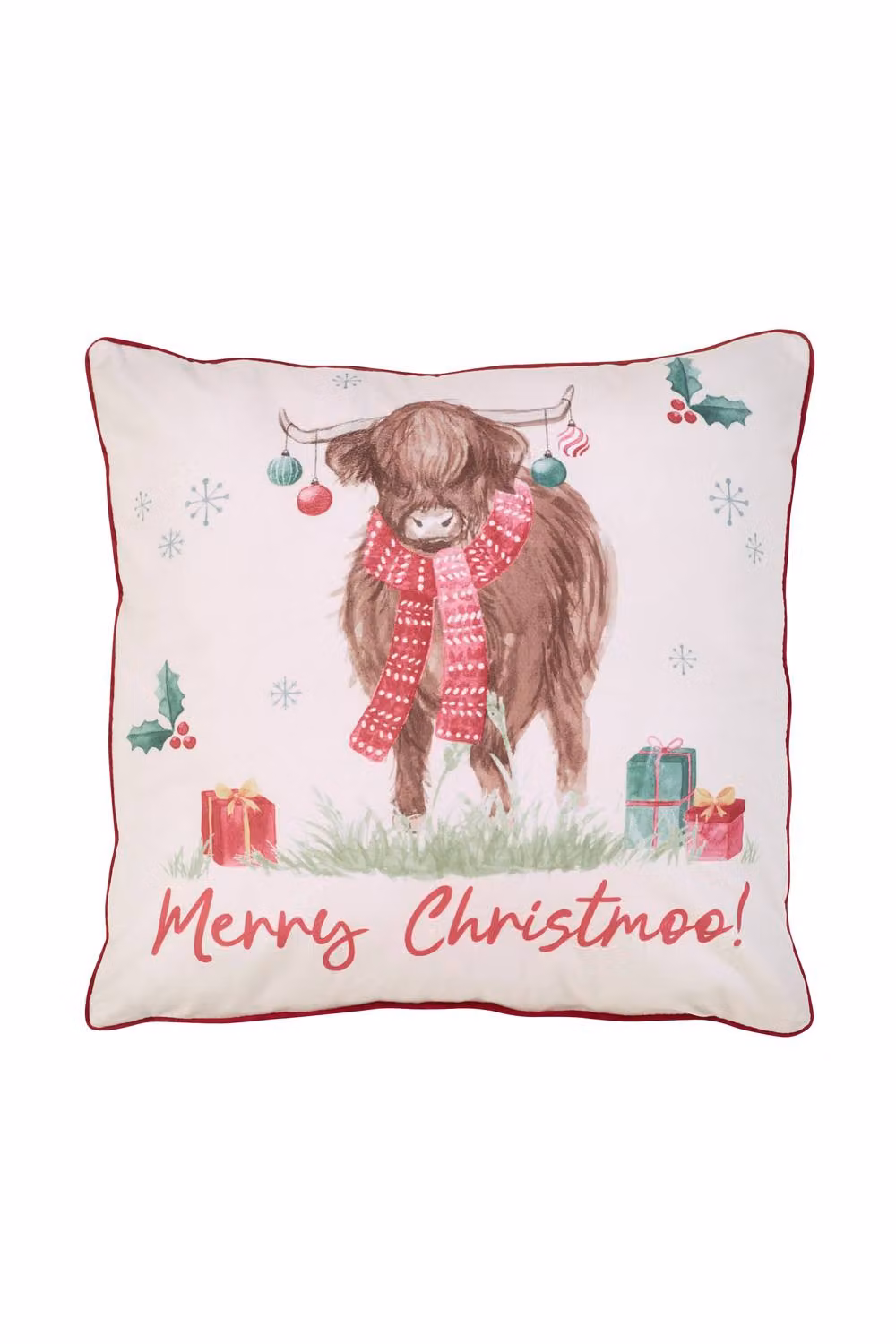 Catherine Lansfield Merry Christmoo Soft Touch Square Cushion in Beige and White, W/D/H: 45 x 45 x 45 cm – 3