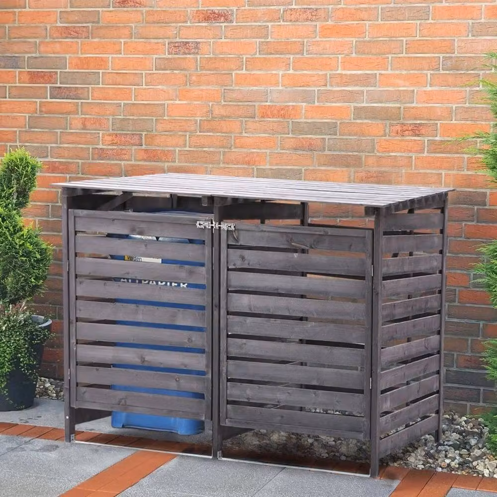 Kelvenix Double Wooden Wheelie Bin Store in Grey – 2