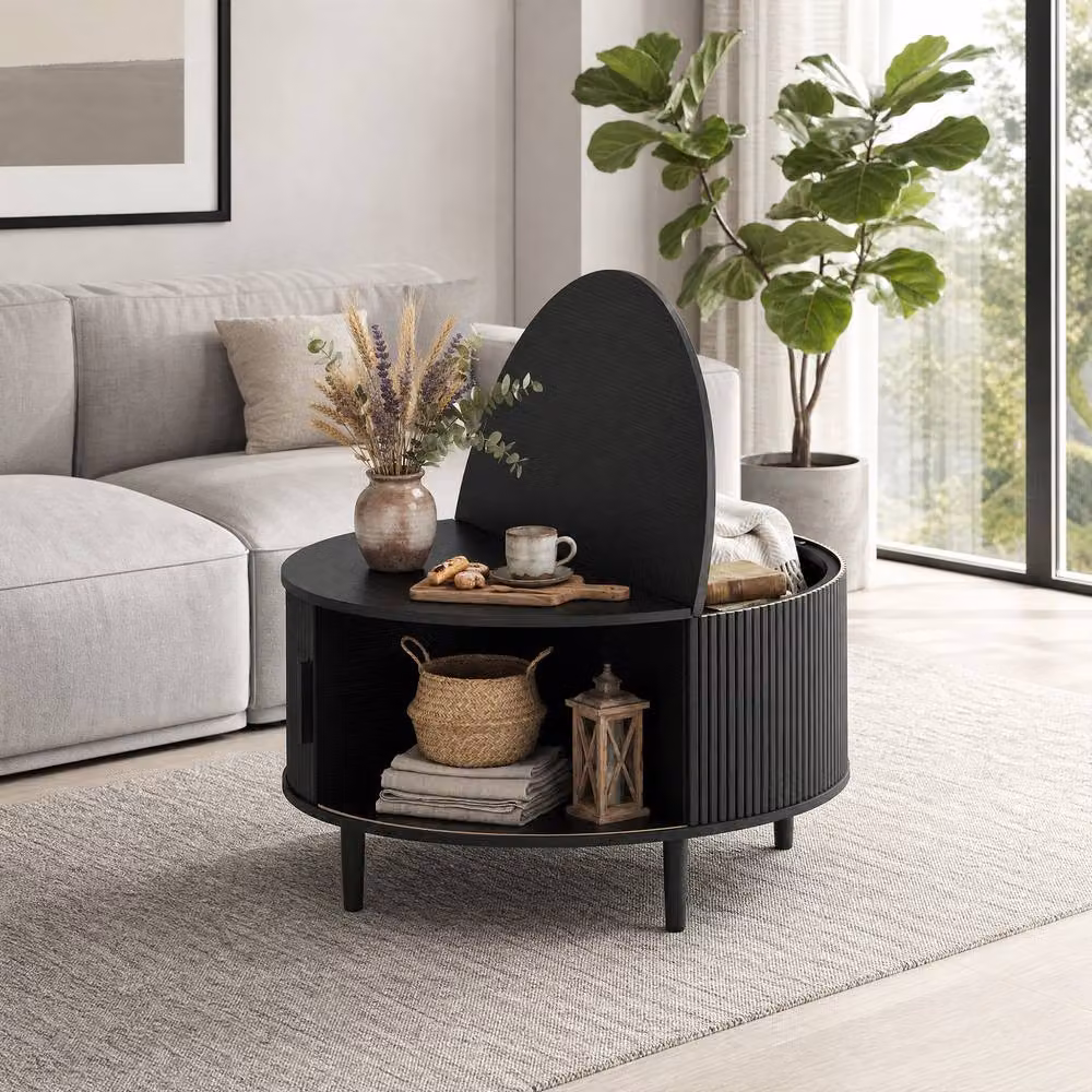 STILVORA Round Coffee Table with Lift Top and Hidden Storage in Black – 2