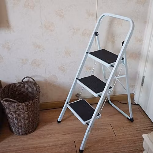 Gr8 Home 3 Step Foldable Steel Ladder in White – 1