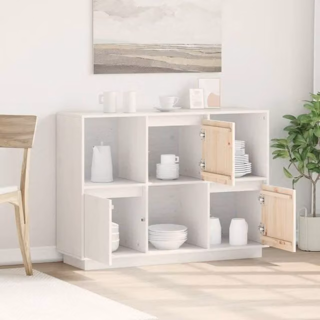 Berkfield Home White Solid Wood Pine Sideboard W/D/H: 110.5 x 35 x 80 cm