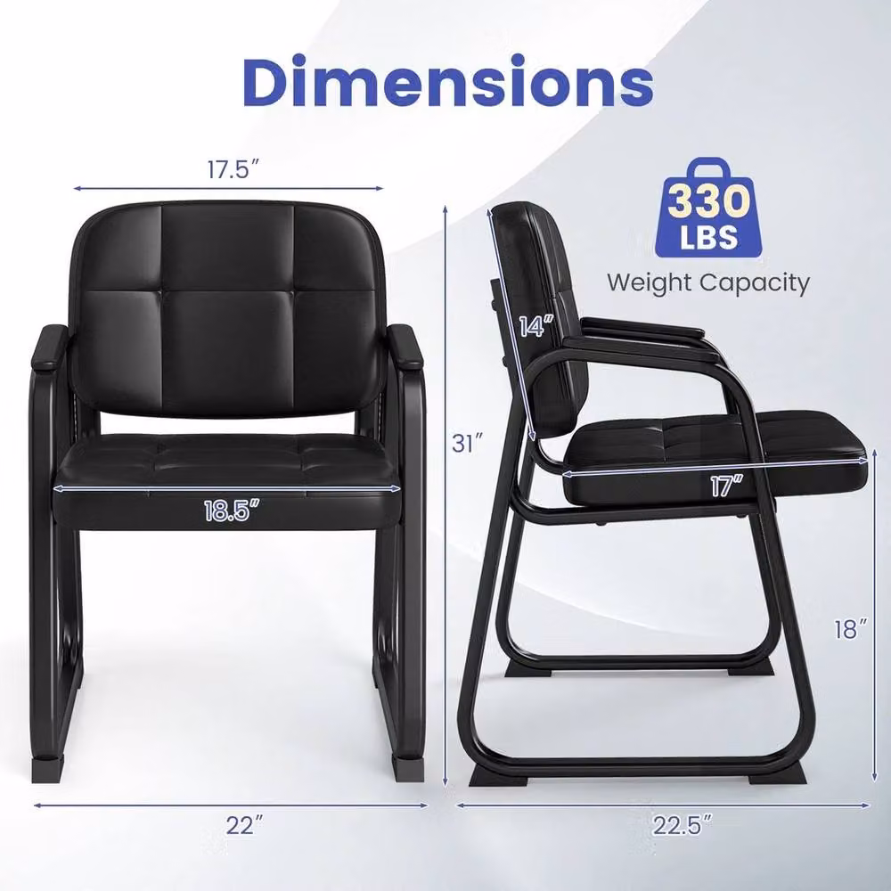 EONLION Set of 2 Black Synthetic Leather Office Reception Chairs with Armrests – 2