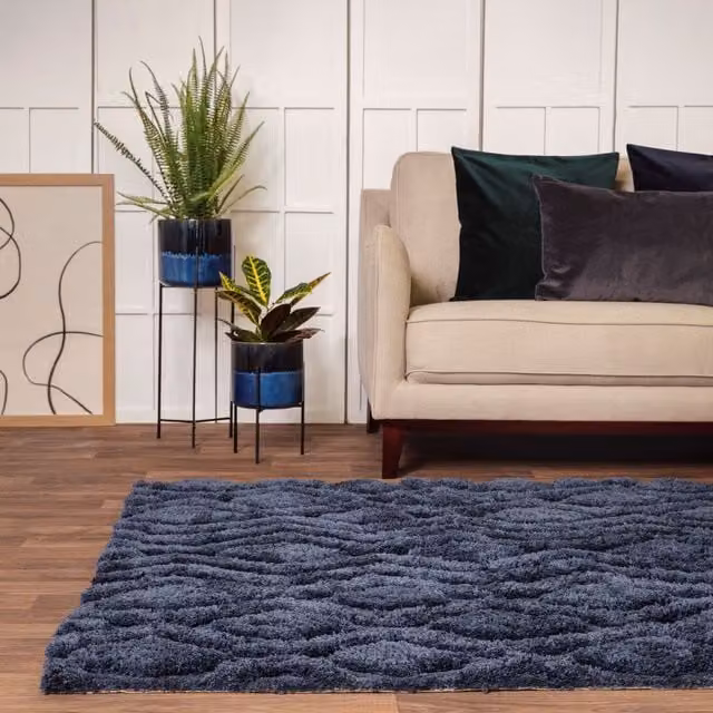 Asiatic Carpets Harrison Blue Geometric Modern Shaggy Area Rug, W: 200 cm, D: 290 cm